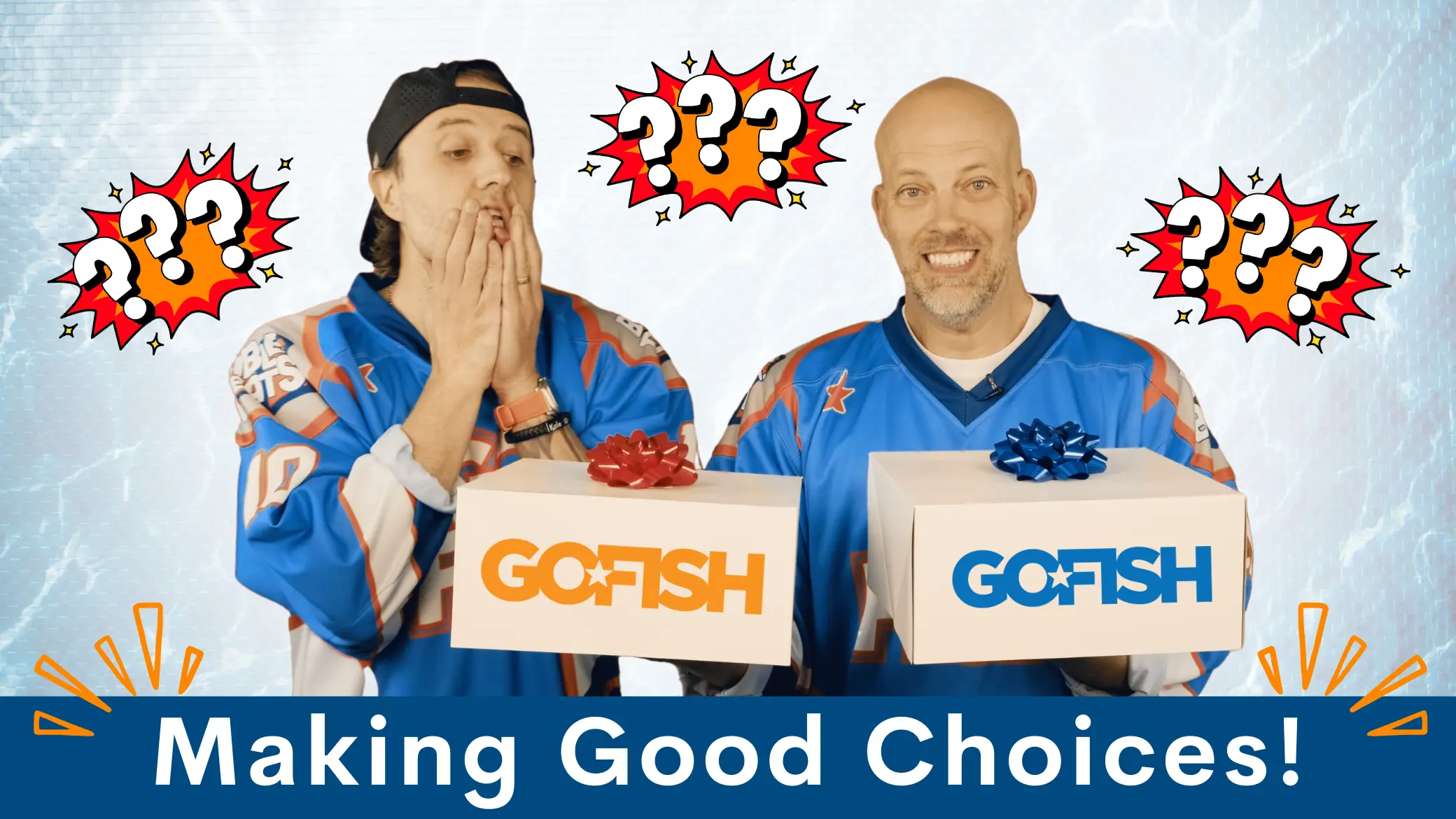 Jamie and Chad with two boxes representing choices.