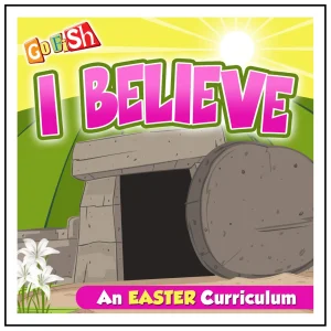A bright, colorful illustration of the CD cover 'I Believe' by Go Fish Kids Music.